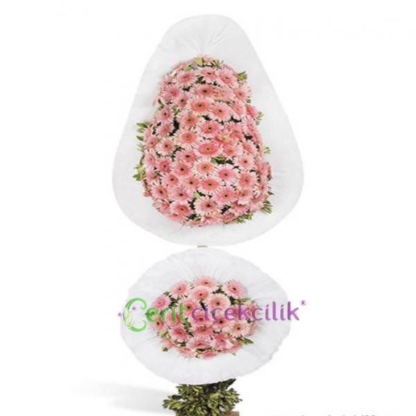  Kemer Çiçek Siparişi Pembe Beyaz Çift Katlı Düğün & Açılış Çelenği