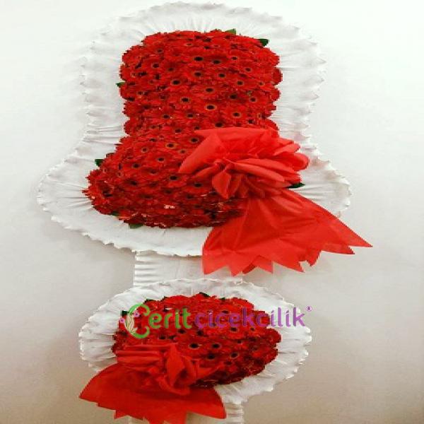  Kemer Çiçek Siparişi Çift Katlı Kırmızı Beyaz Düğün & Açılış Çelenği