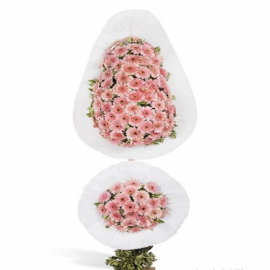  Kemer Çiçek Siparişi Pembe Beyaz Çift Katlı Düğün & Açılış Çelenği