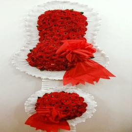  Kemer Çiçek Siparişi Çift Katlı Kırmızı Beyaz Düğün & Açılış Çelenği