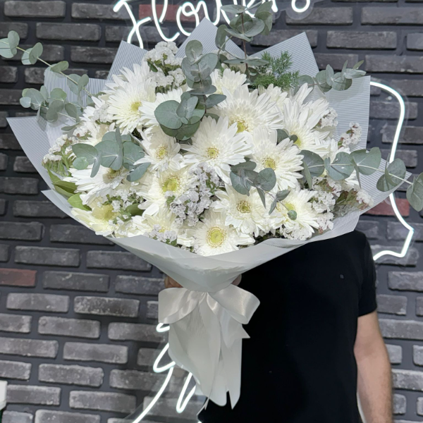  Kemer Çiçek - Beyaz Güzellik Gerbera Buketi